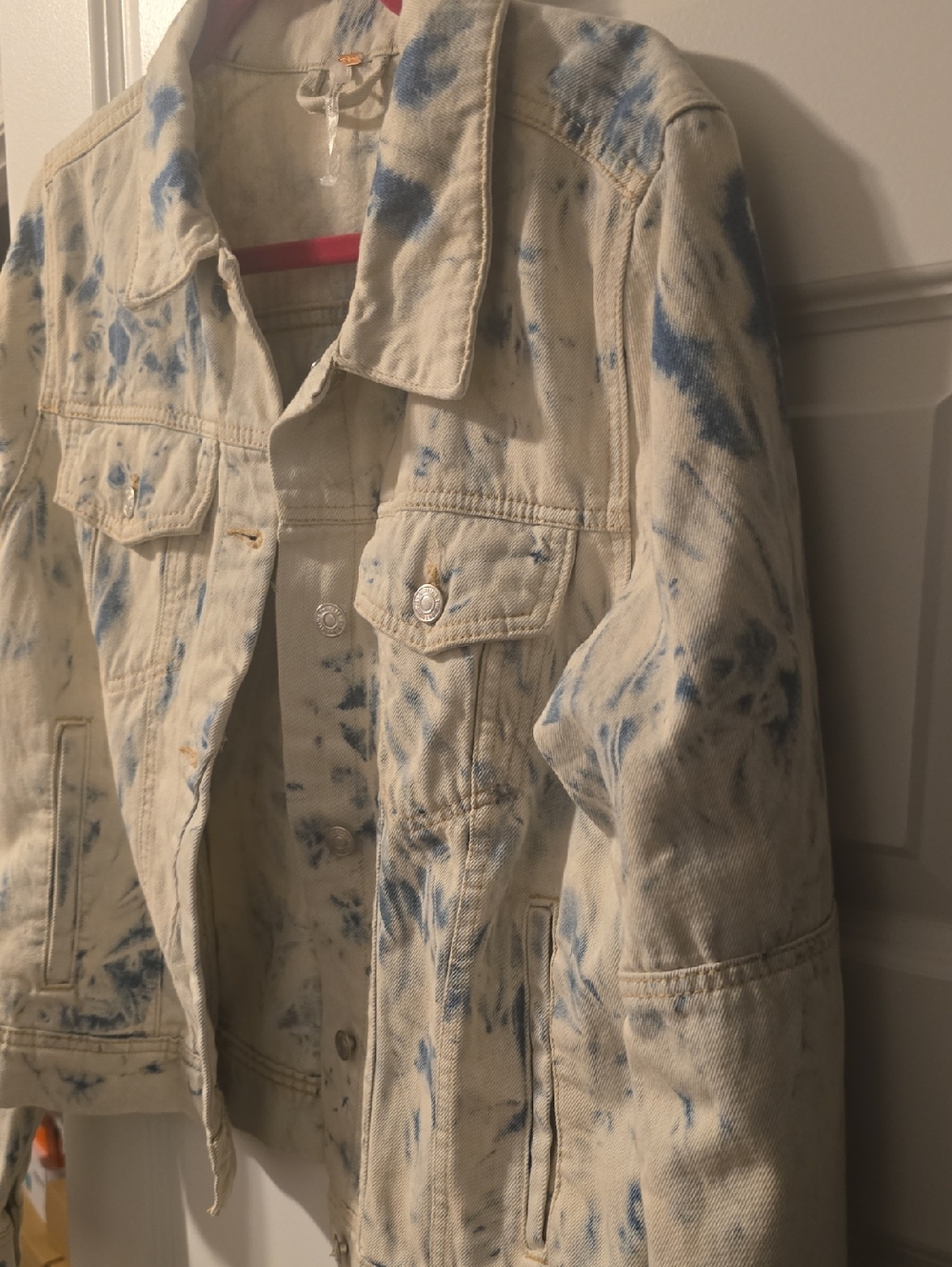 Free People Bleached Tie Dye Denim Jacket in Cream and Blue NWT